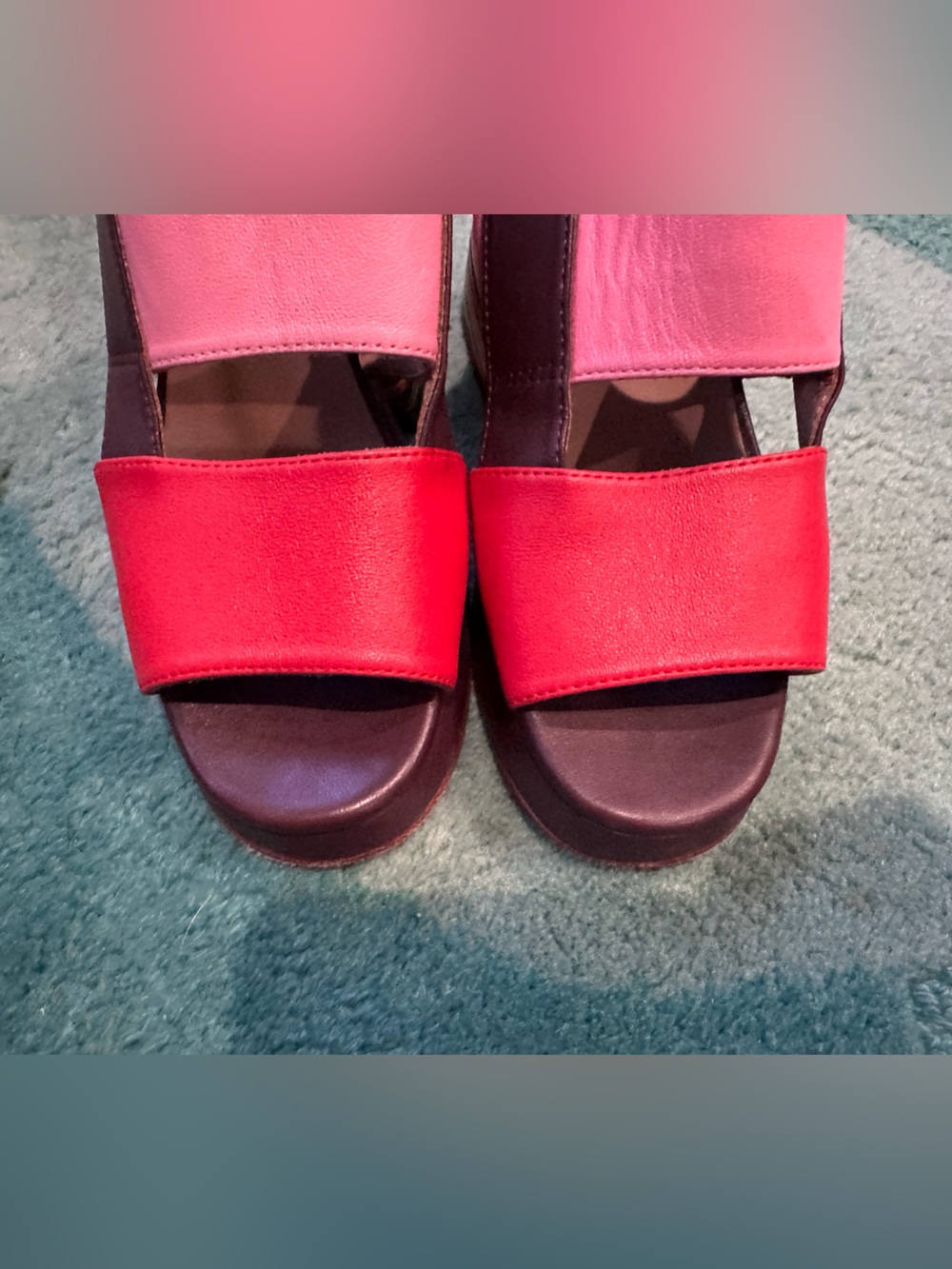 Fluevog NEARLY NEW Picnic Kerry striped rainbow heel platform open-toe sandal -6 - Picture 13 of 16